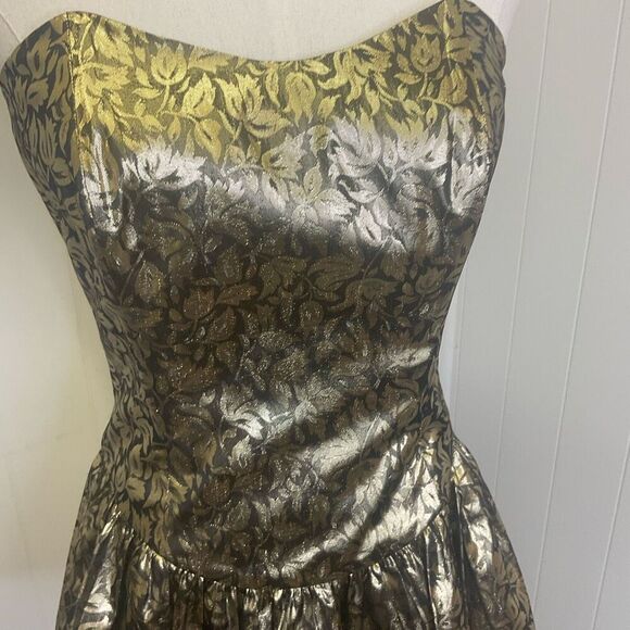 VTG Claude Bennett Women's Size 10 Metallic Gold Black Mini Dress Party Evening - Picture 2 of 9